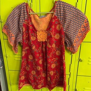 Unity World Wear Vibrant Red and Orange Blouse